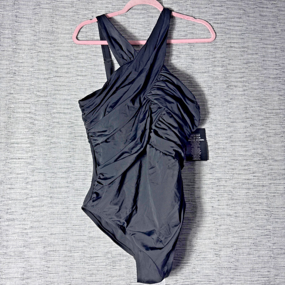 Swimwear For All High Neck Wrap One Piece Bathing Suit Swimsuit, Black, Size 16